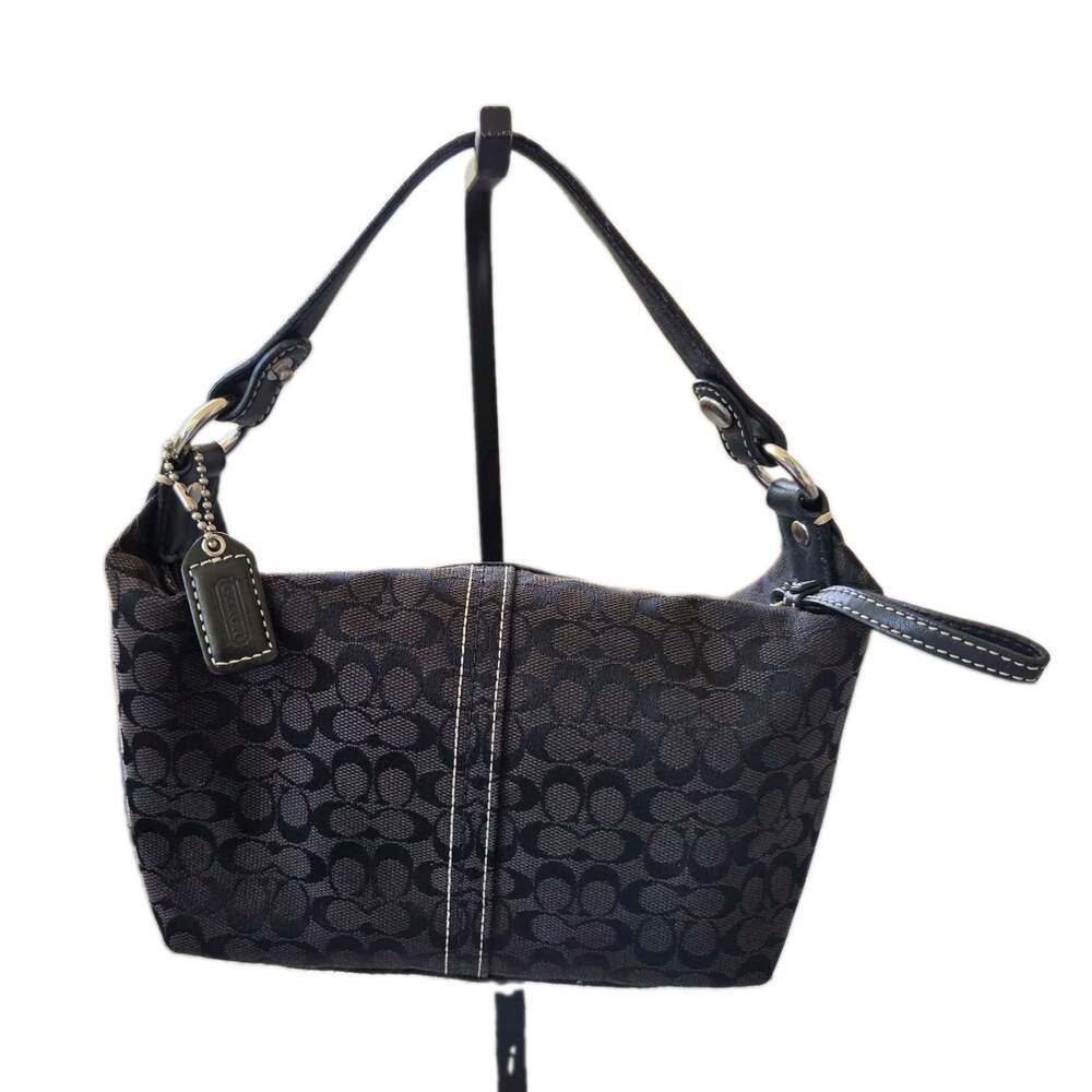 VTG Coach Signature Monogram Jacquard Canvas Mini Pouch Purse Y2K Zip Bag 8x5x3"